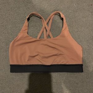 Tan and Black Sports Bra with Crisscross Back